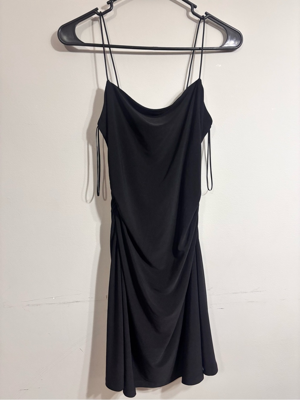 Xhilaration Black Draped Midi Slip Dress with Spaghetti Straps